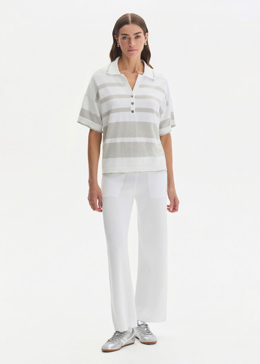 SHIMMERY WHITE KNIT PANTS - KNITSS