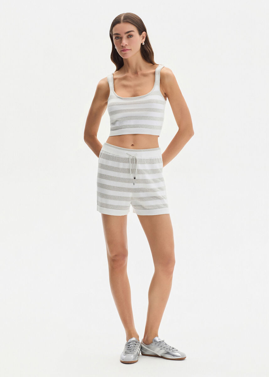 SHIMMERY WHITE KNIT SHORTS - KNITSS