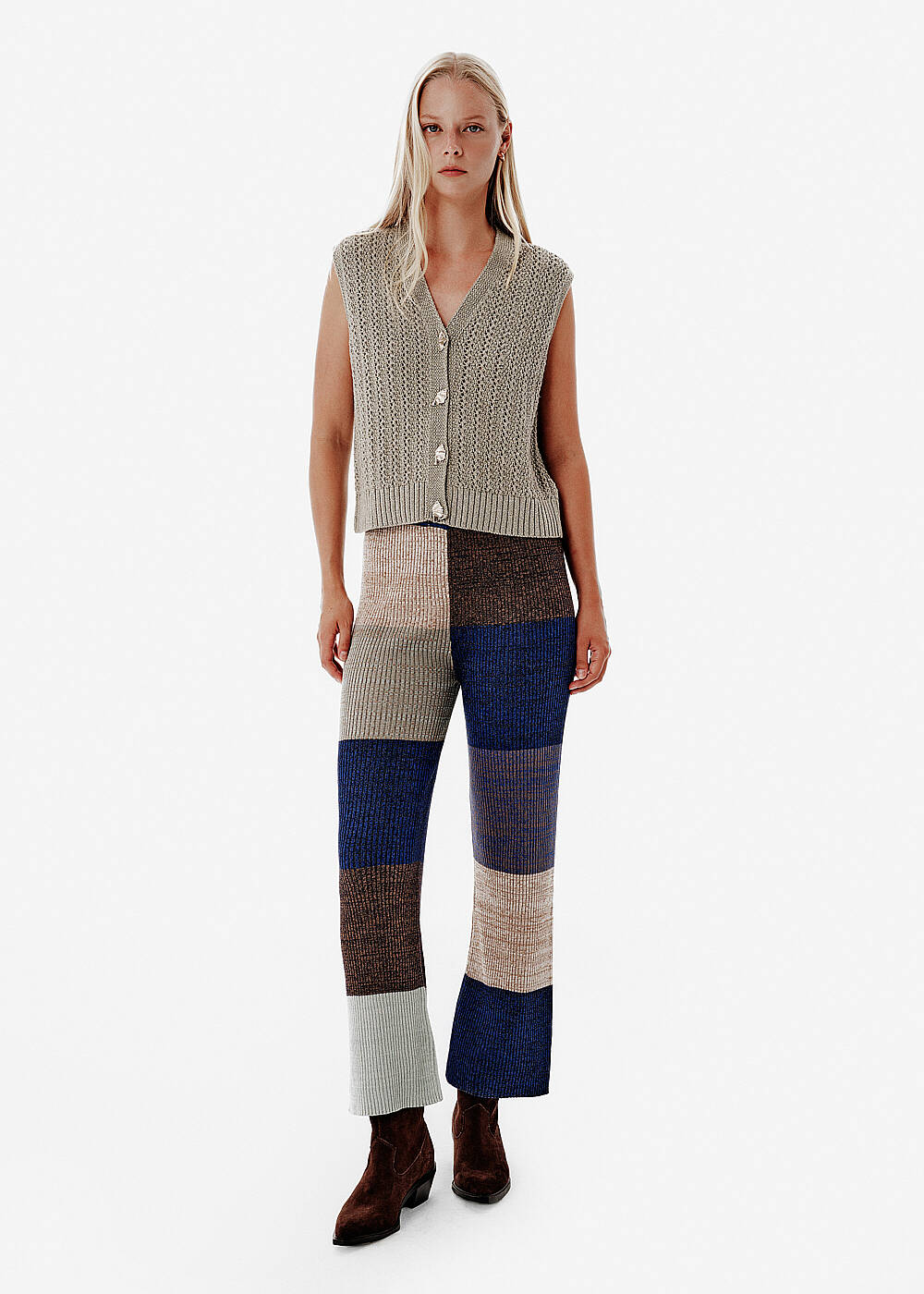 Shiny Ajour Knit Relax Fit Green Vest - 2