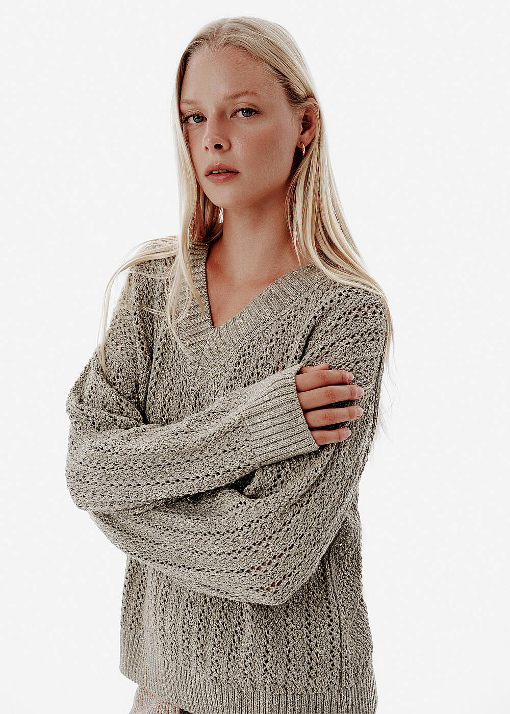 Shiny Ajour Knit Relax Fit Mint Sweater - 1