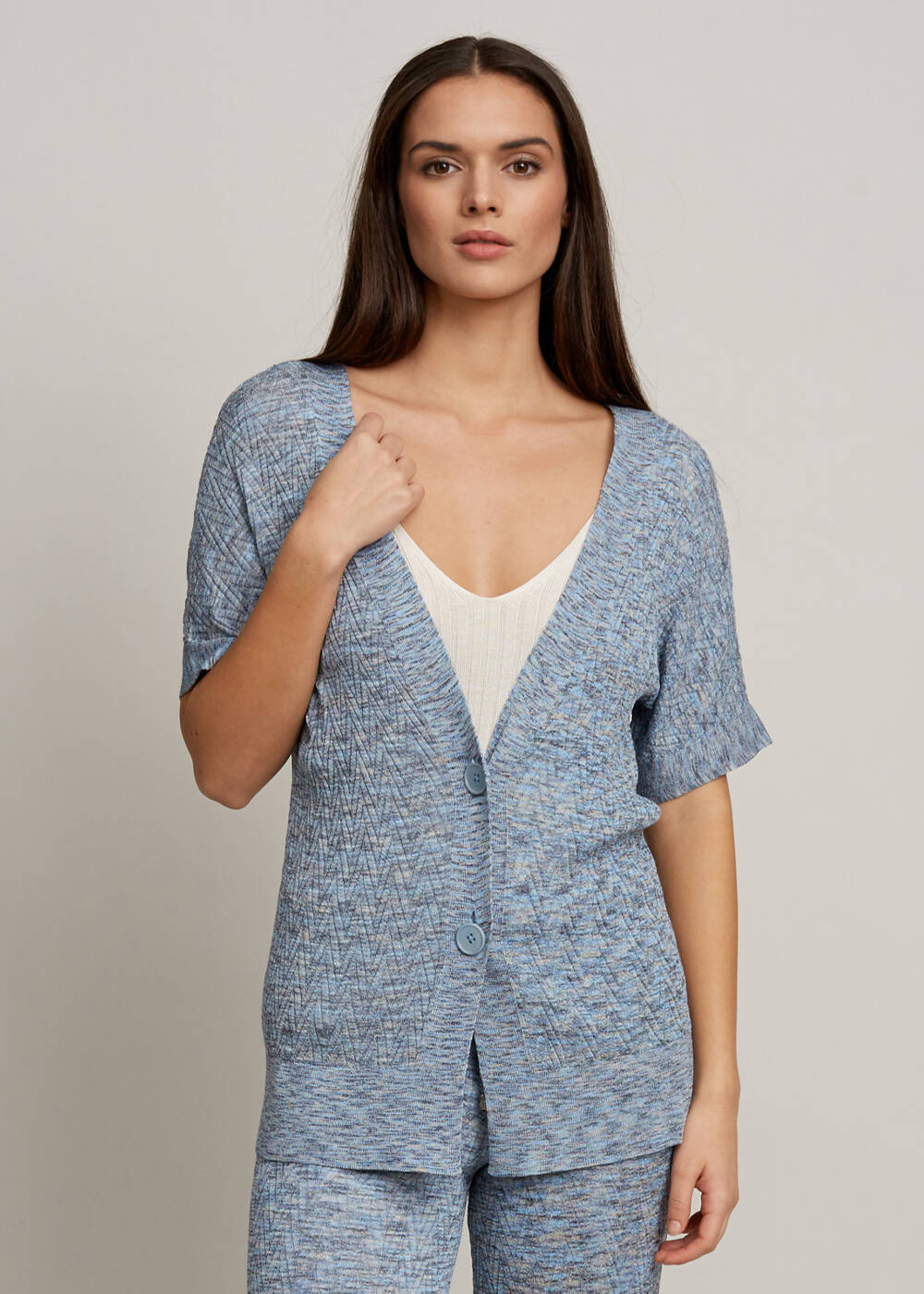 Short Sleeve Double Buttoned Cardigan - 1