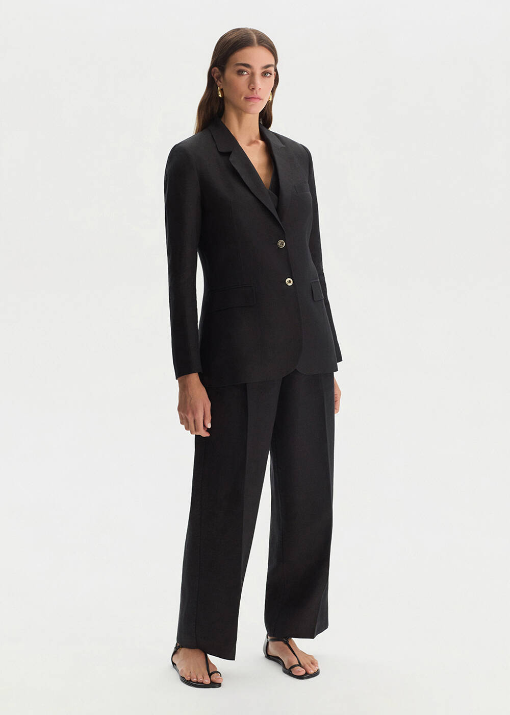 Siyah Keten Blazer Ceket - 2