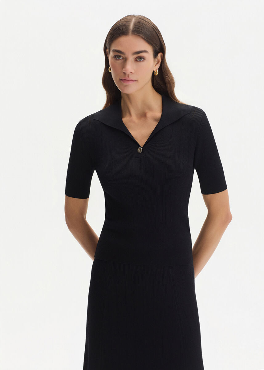 Siyah Polo Yaka Triko Üst - KNITSS