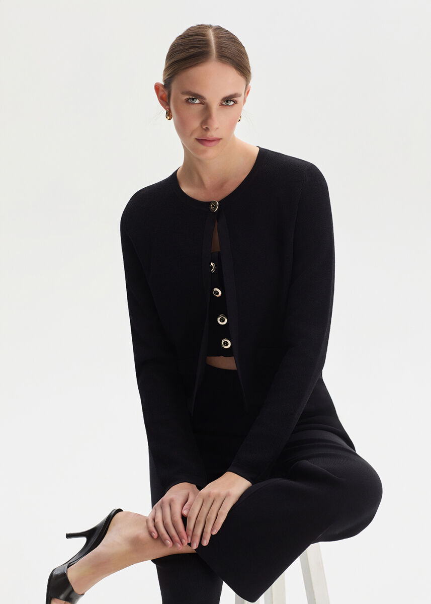 Siyah Regular Fit Triko Ceket - KNITSS