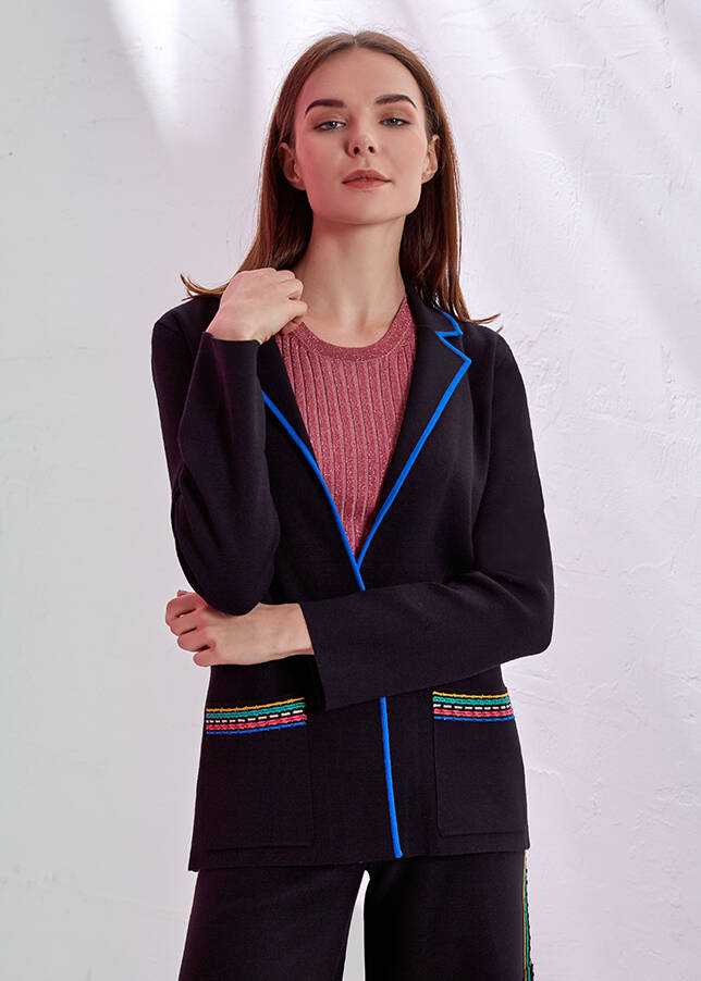 Siyah Triko Blazer Ceket - 1