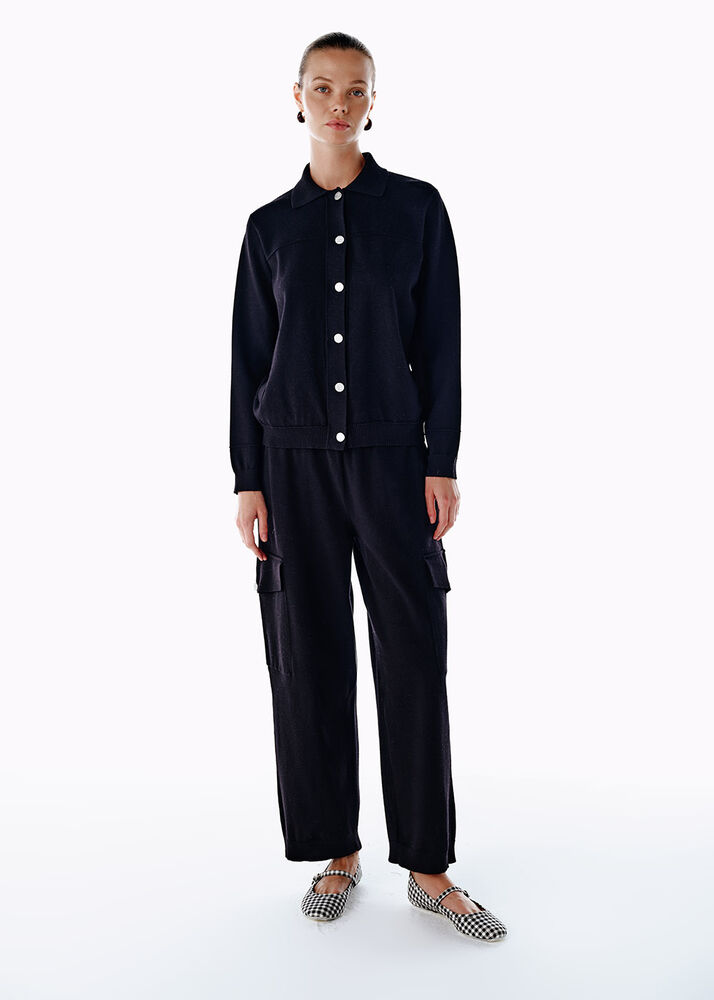 Siyah Triko Kargo Pantolon - KNITSS (1)