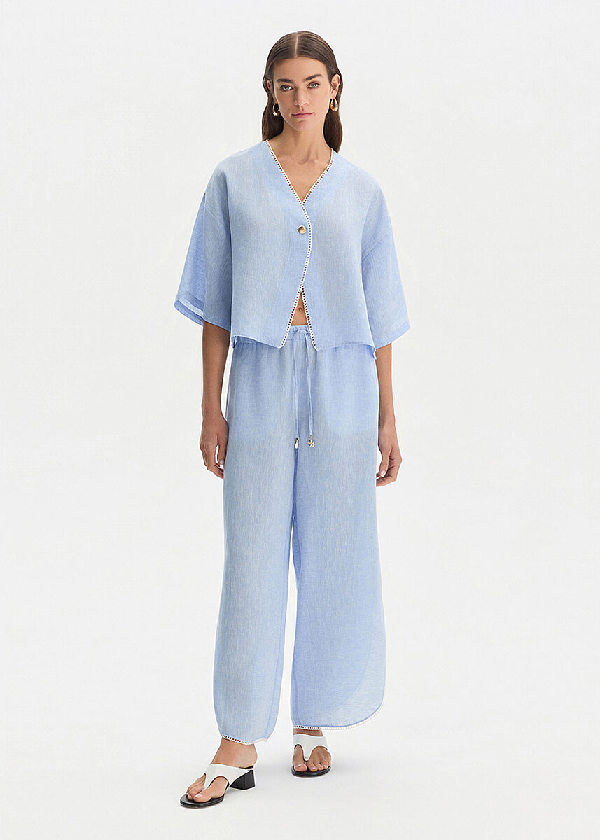 SKY SLIT DETAILED LINEN PANTS - KNITSS