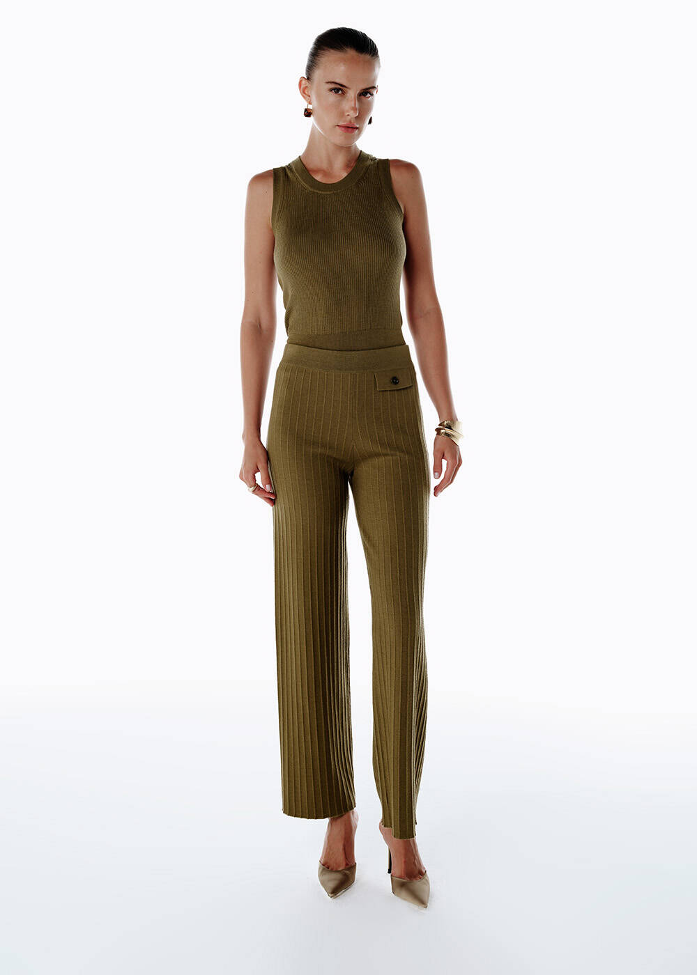 SLEEVELESS MERINO WOOL RICH BLEND KNIT TOP OLIVESTONE - 2