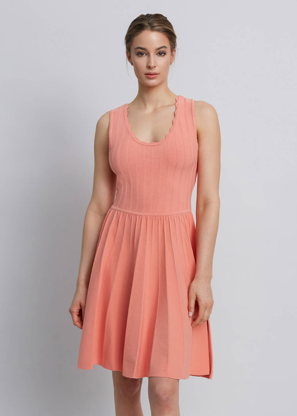 Sleeveless Salmon Knit Dress - 1