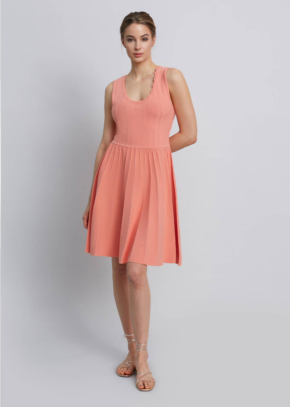 Sleeveless Salmon Knit Dress - 2