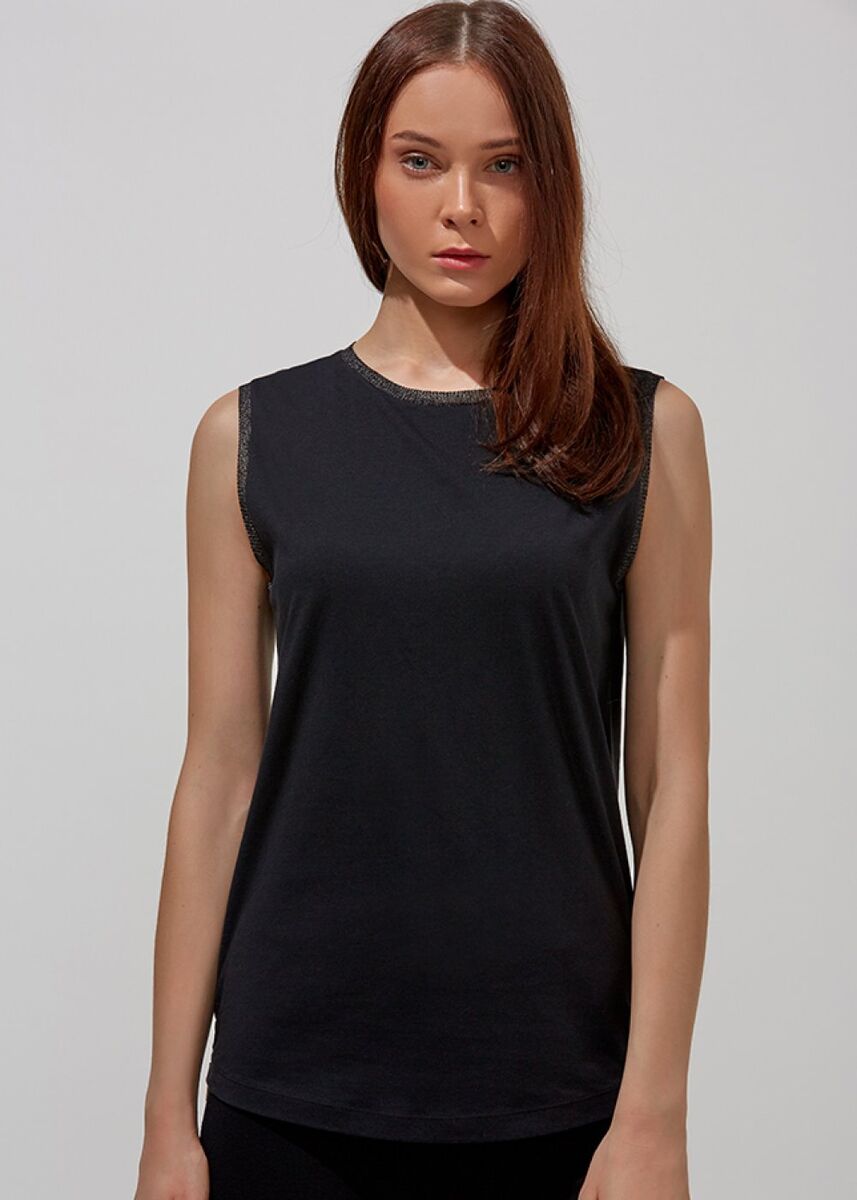 Sleeveless Side Zipper Cotton Black T-Shirt | KNITSS
