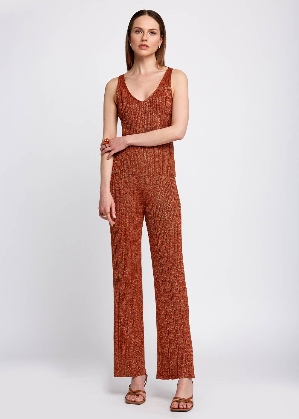 Slit Detailed Loose Fit Cinnamon Knit Pants - 2