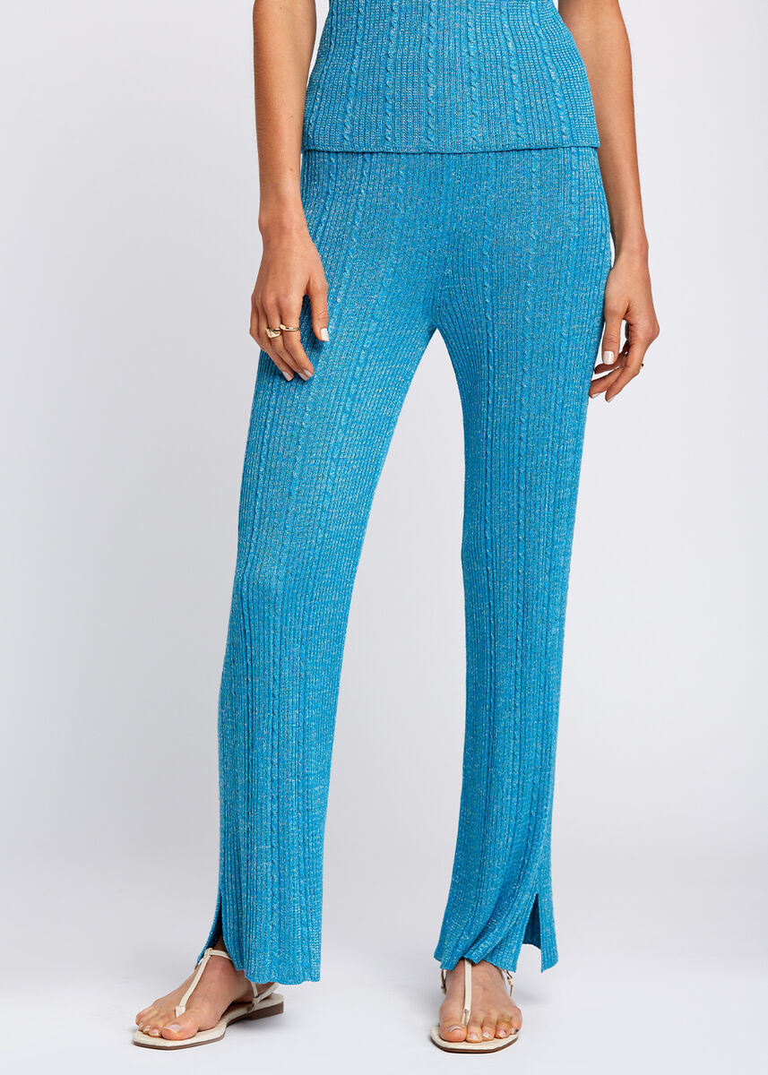 Slit Detailed Loose Fit Turquoise Knit Pants KNITSS
