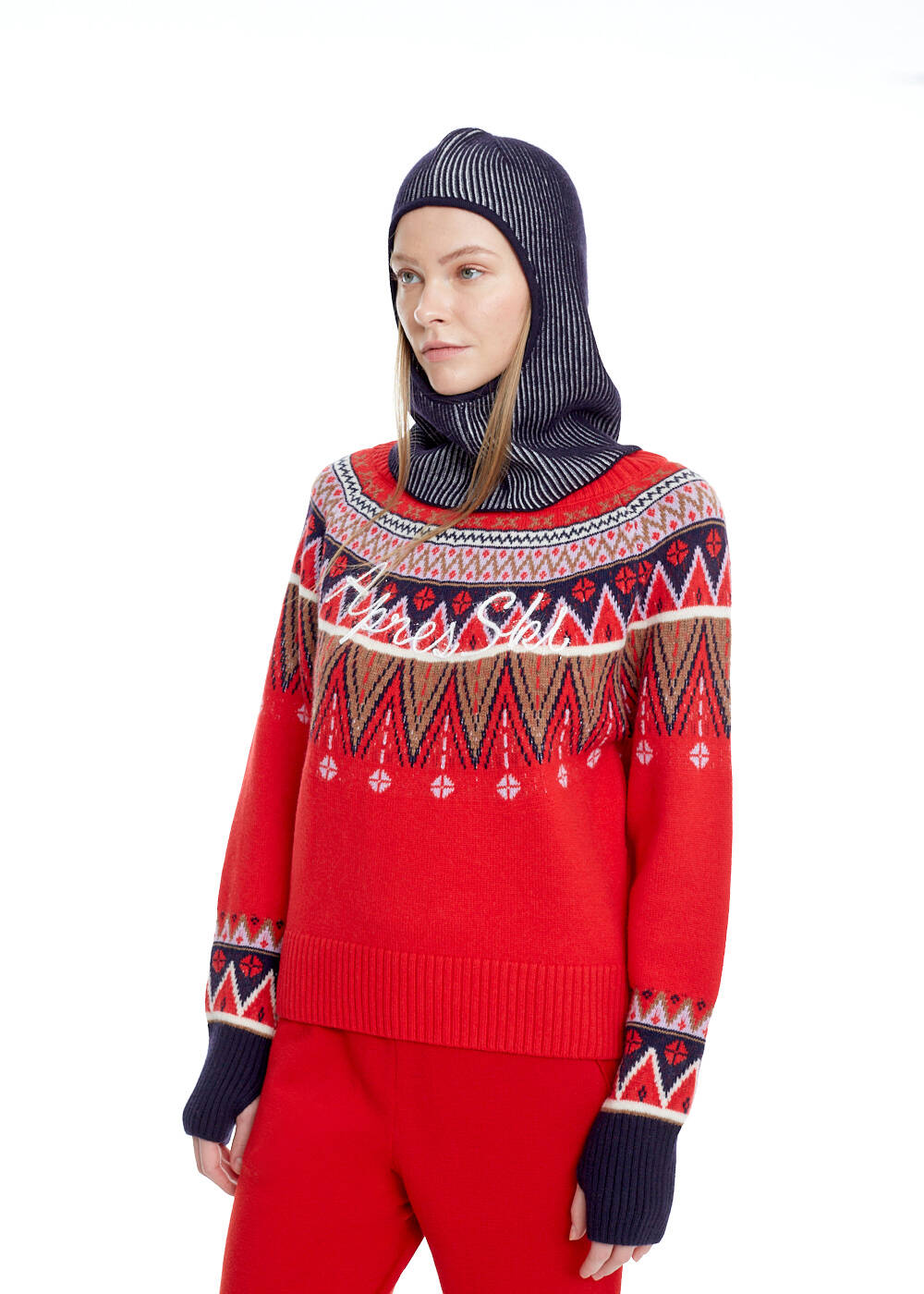STAR EMBROIDERIED NAVY ECRU MERINO WOOL BALACLAVA - 1