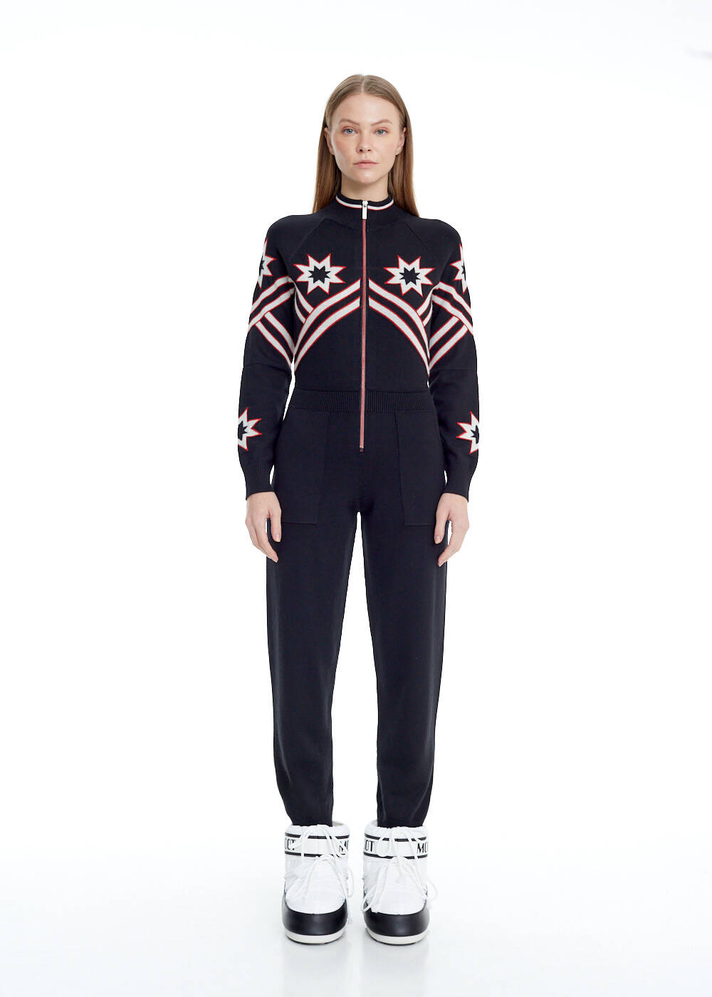 STAR PATTERNED EXTRAFINE MERINO WOOL KNIT JUMPSUIT - 1