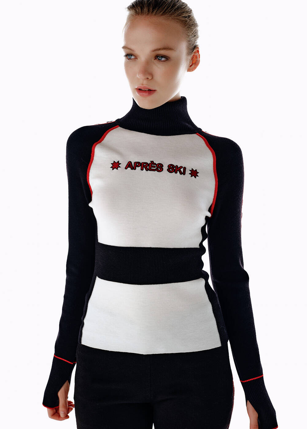 STAR PATTERNED EXTRAFINE MERINO WOOL SWEATER BLACK ECRU - 1