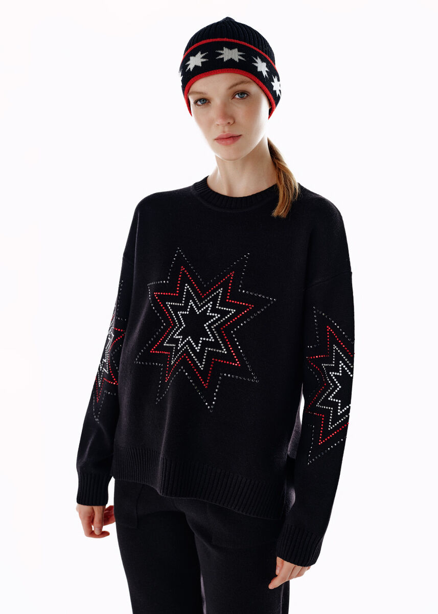STAR PATTERNED MERINO WOOL CAP BLACK - KNITSS