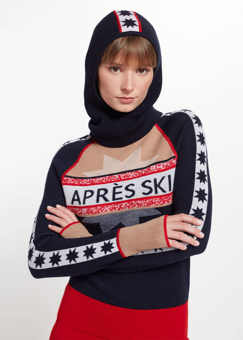 Star Patterned Navy Extrafine Merino Wool Balaclava - 1