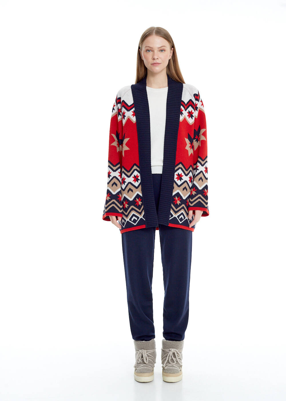 Star Patterned Oversize Extrafine Merino Knit Cardigan - 2