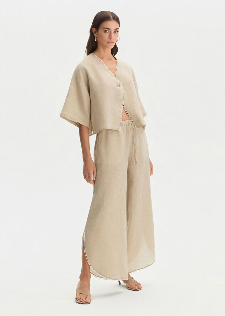 STONE DETAILED LINEN PANTS - KNITSS