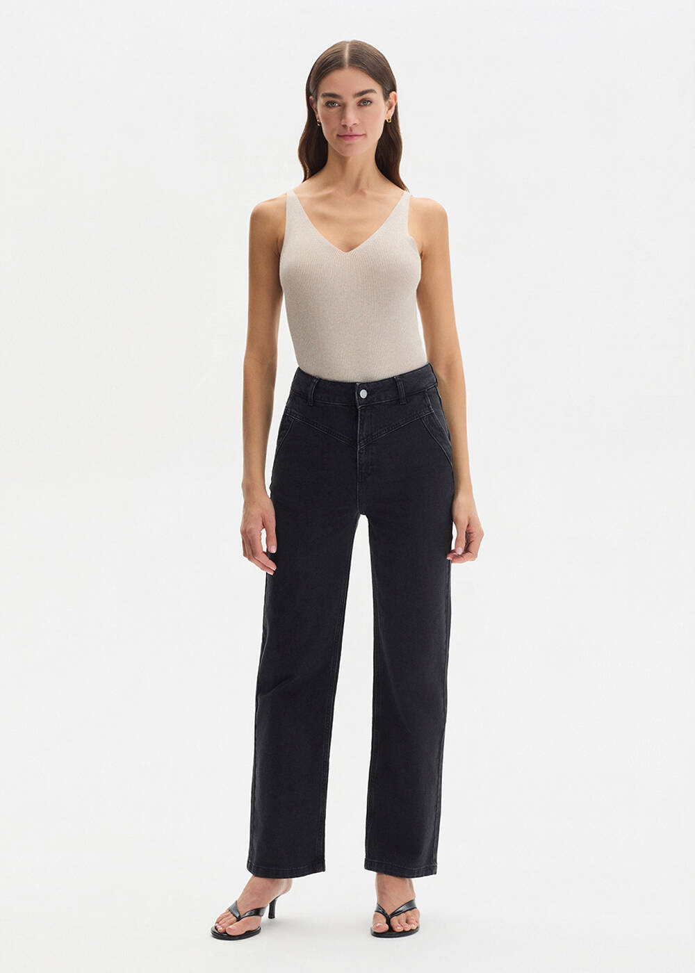 STRAIGHT LEG DENIM PANTS CHARCOAL - 1