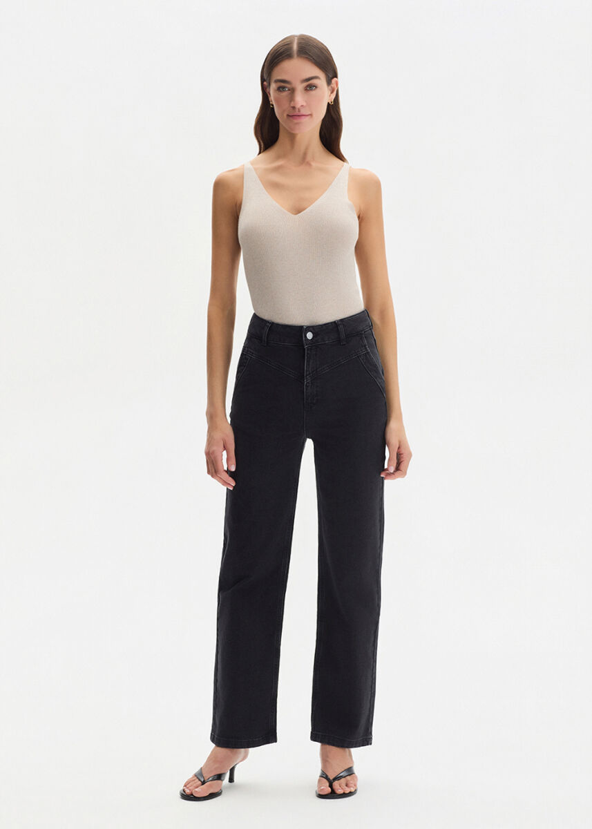 STRAIGHT LEG DENIM PANTS CHARCOAL - KNITSS