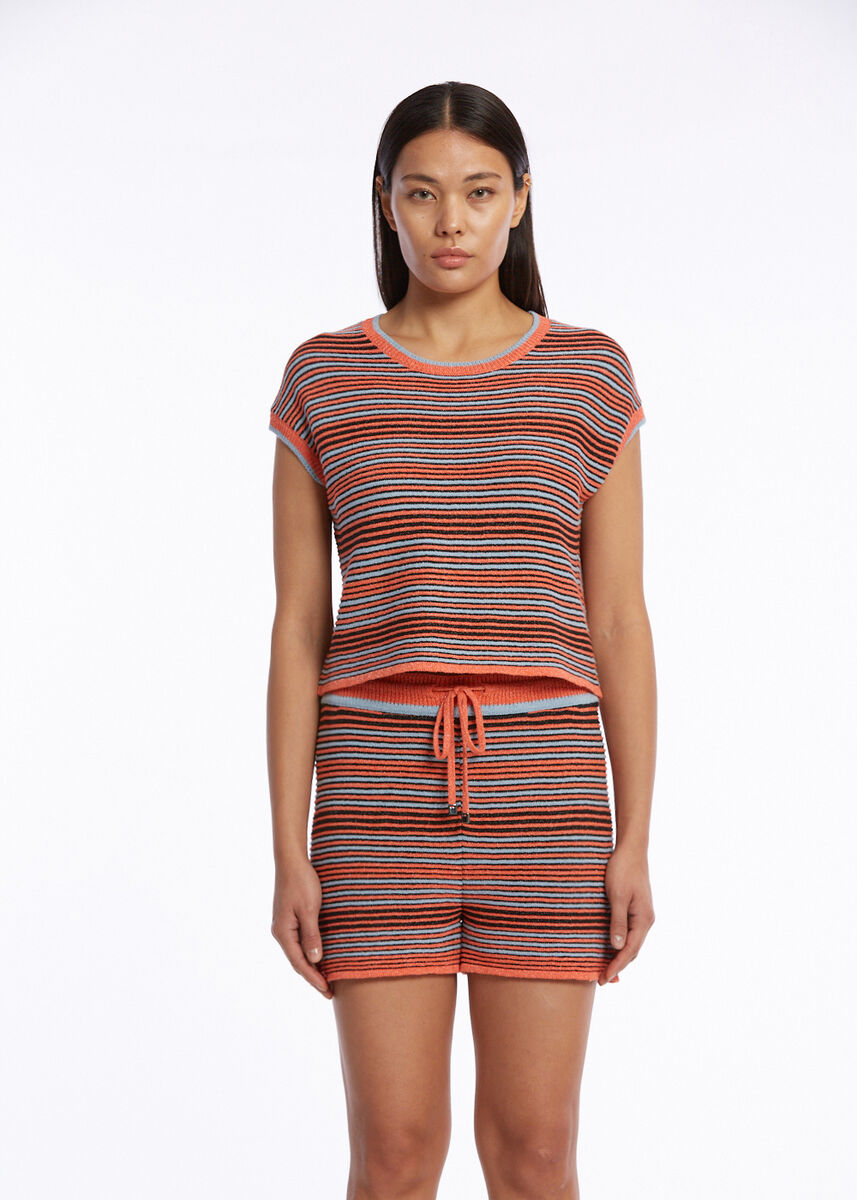STRIPE PATTERNED SUNSET KNIT TOP - KNITSS