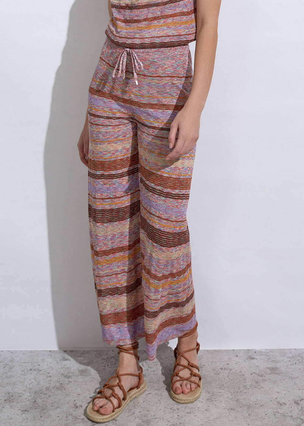 Stripe Patterned Terracotta Knit Pants - 1