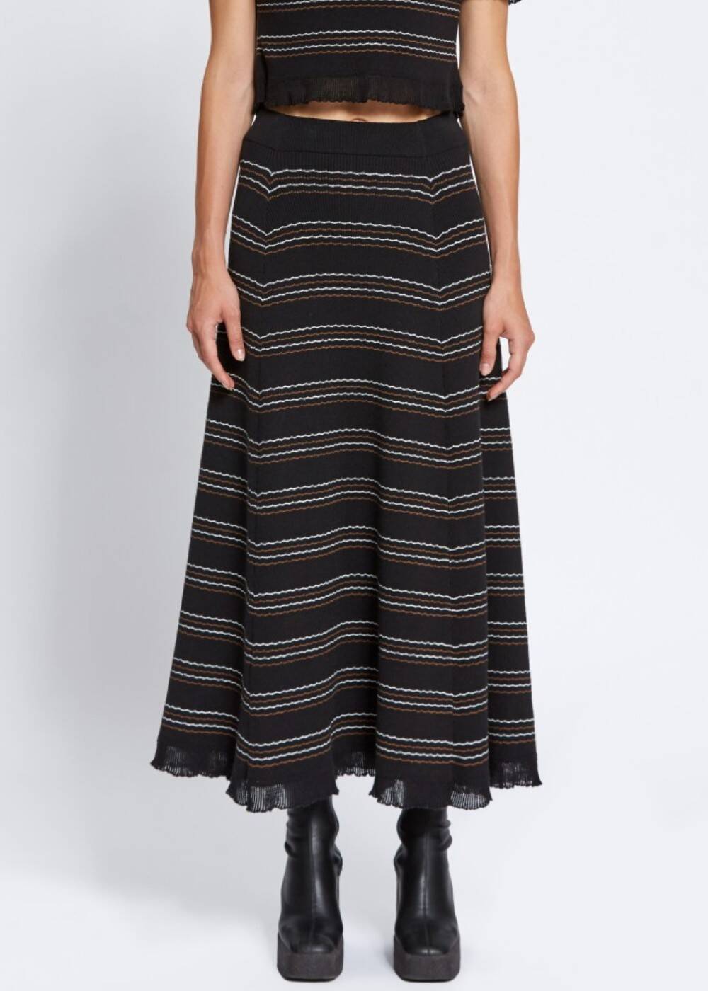 STRIPED LONG BLACK KNIT SKIRT - 2