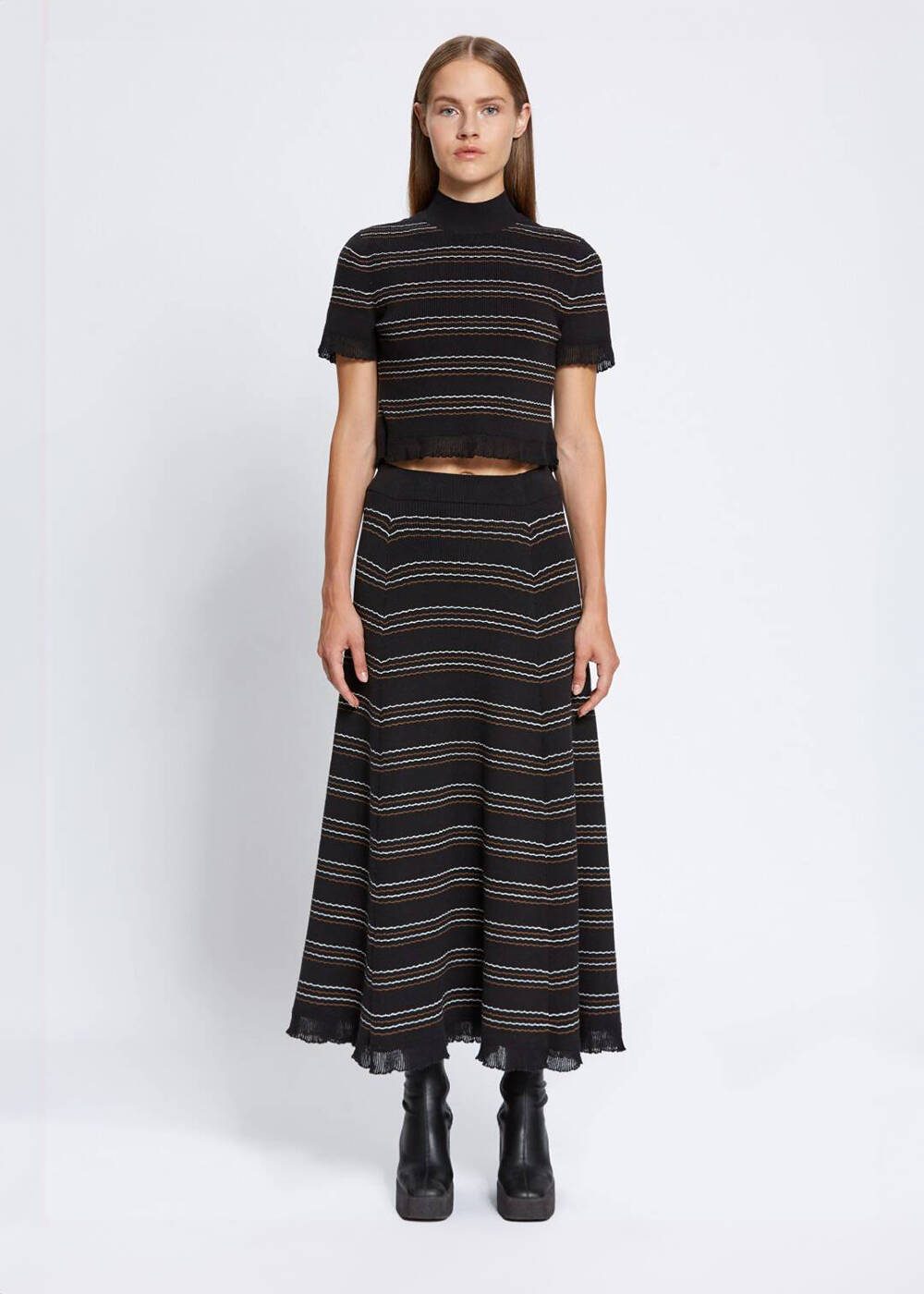 Striped Long Black Knit Skirt Knitss