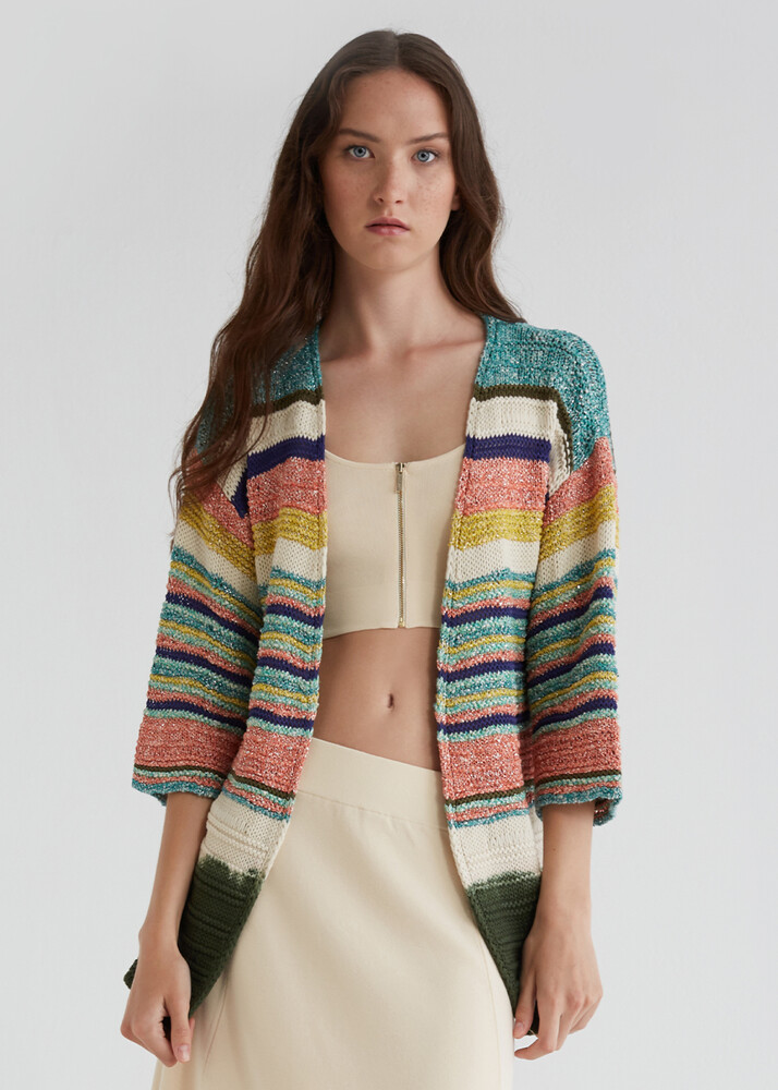 Striped Pattern Dip Dye Multicolor Knit 