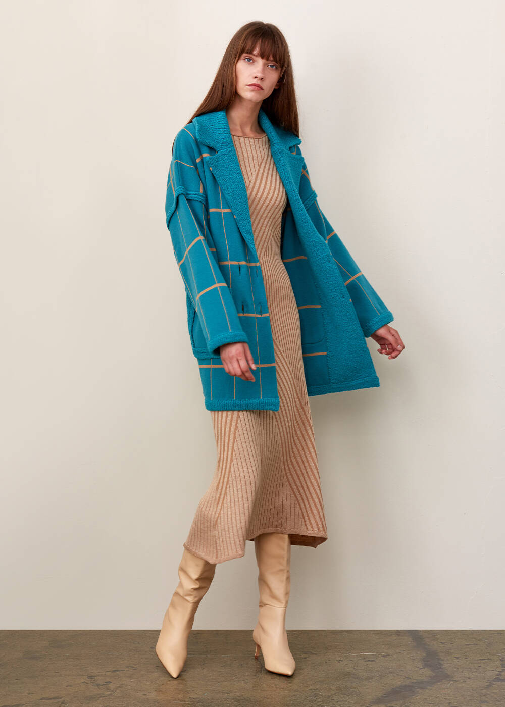 Strıped Turquoıse Wool Knıt Coat - 2