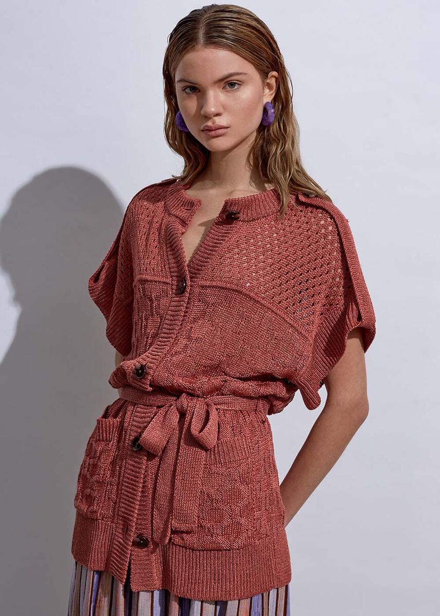 Structured Linen Peony Knıt Cardıgan - KNITSS