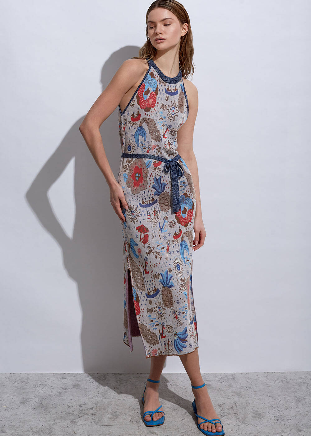 Summer Desen Halter Yaka Triko Elbise