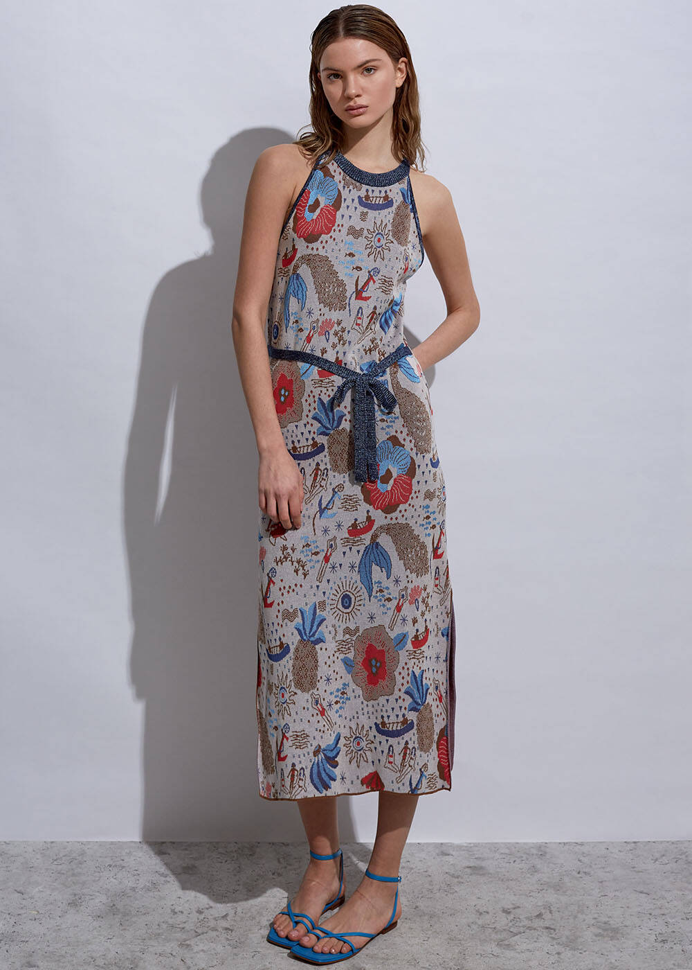 Summer Patterned Halter Neck Knit Dress - 2