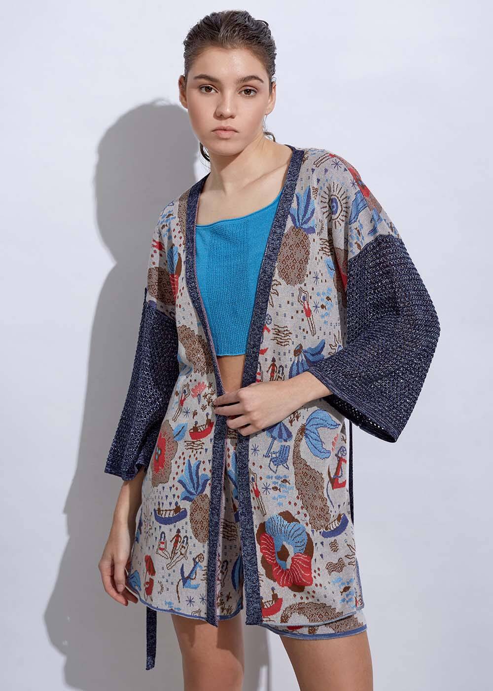 Summer Patterned Knit Kimono - 1
