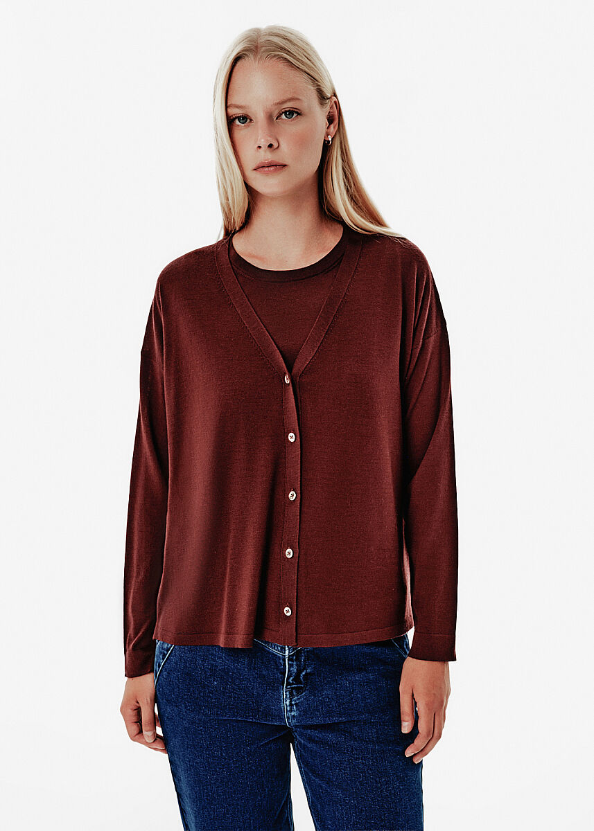 Süper İnce Örgü Bordo Triko Hırka - KNITSS