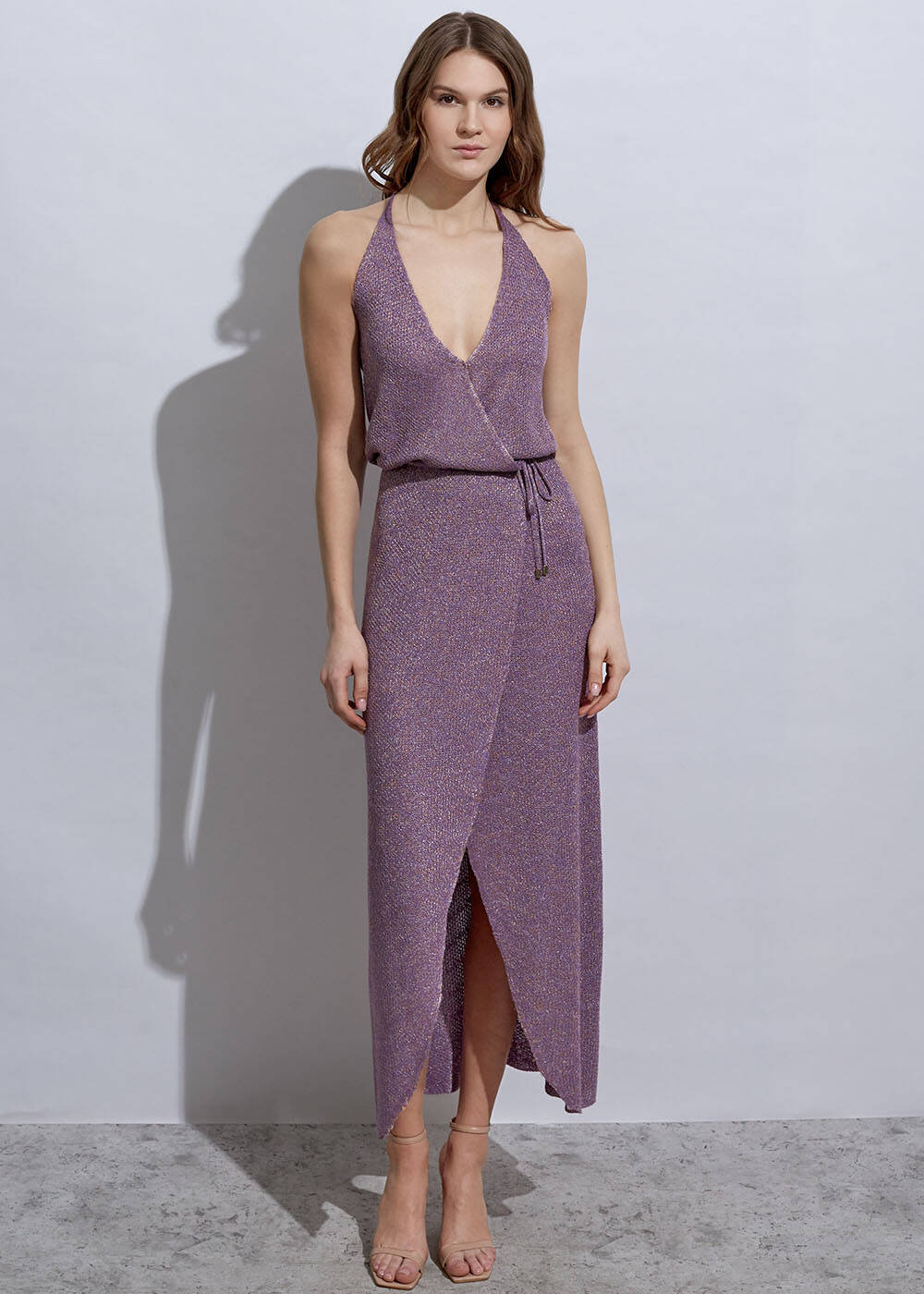 Tie Back Lavander Knit Dress - 1