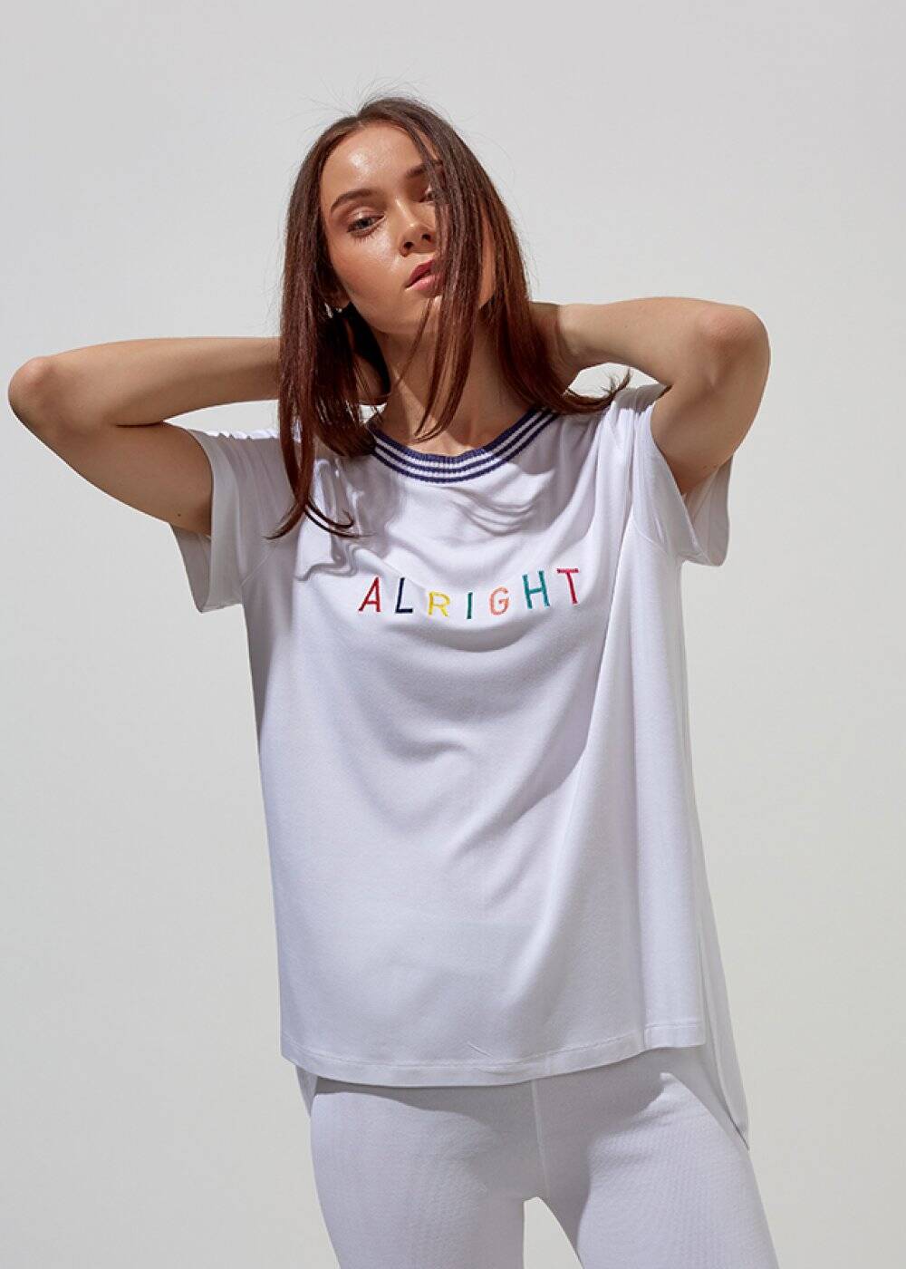 Triko Yaka Pamuk Beyaz T-Shirt - 1