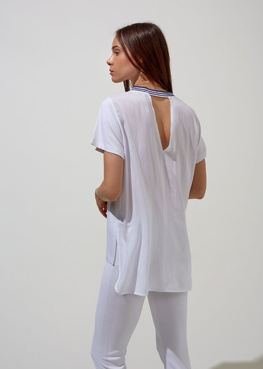 Triko Yaka Pamuk Beyaz T-Shirt · 3
