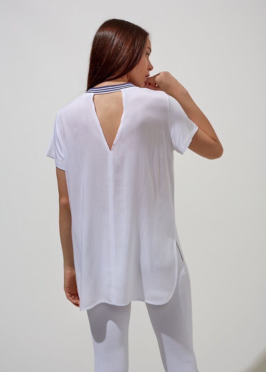 Triko Yaka Pamuk Beyaz T-Shirt · 5