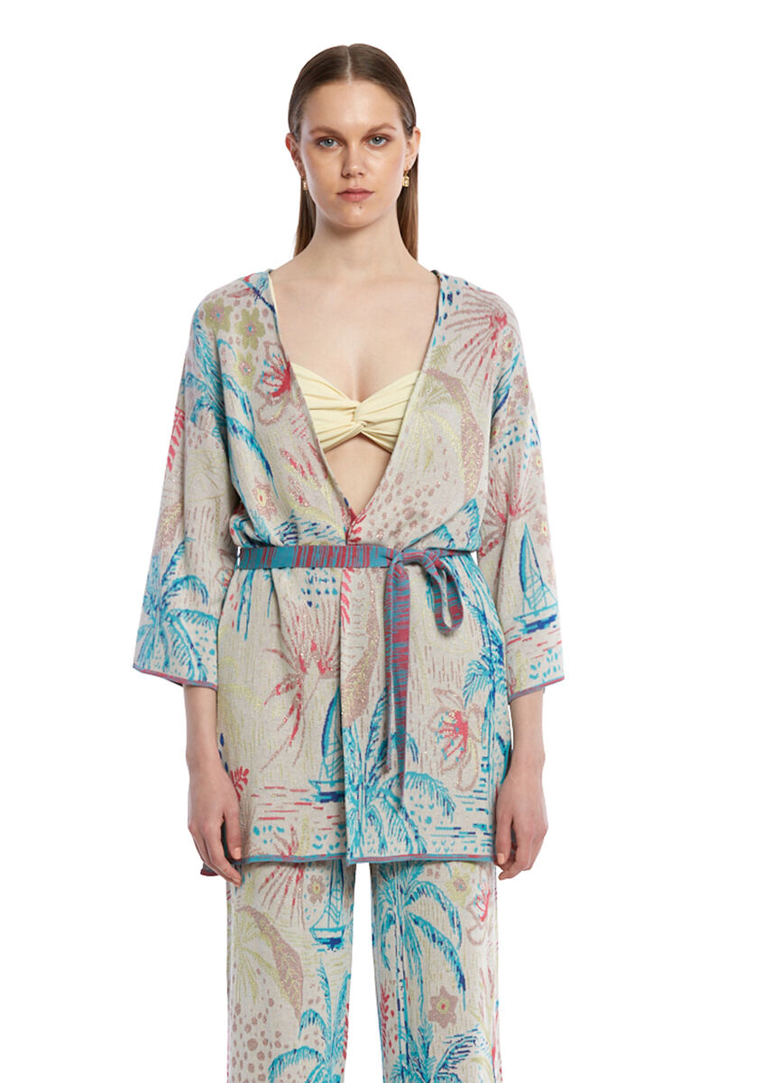 Tropıcal Desenli Triko Kimono - KNITSS