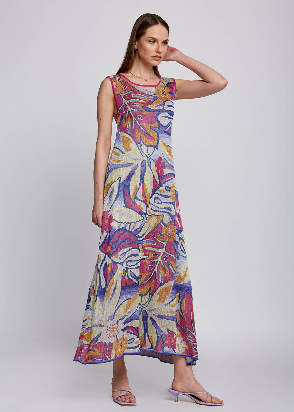 Tropical Pattern Back Detail Knit Dress - 2