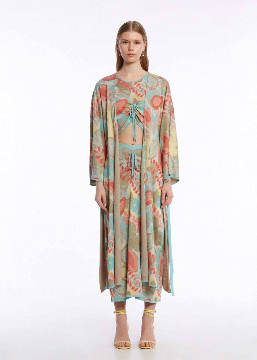 Tropikal Desenli Triko Kaftan - KNITSS