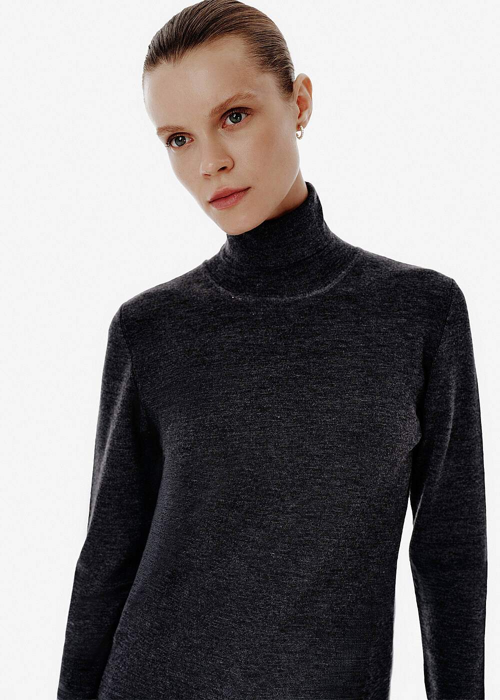 Turtleneck Grey Basic Knit Top - 2
