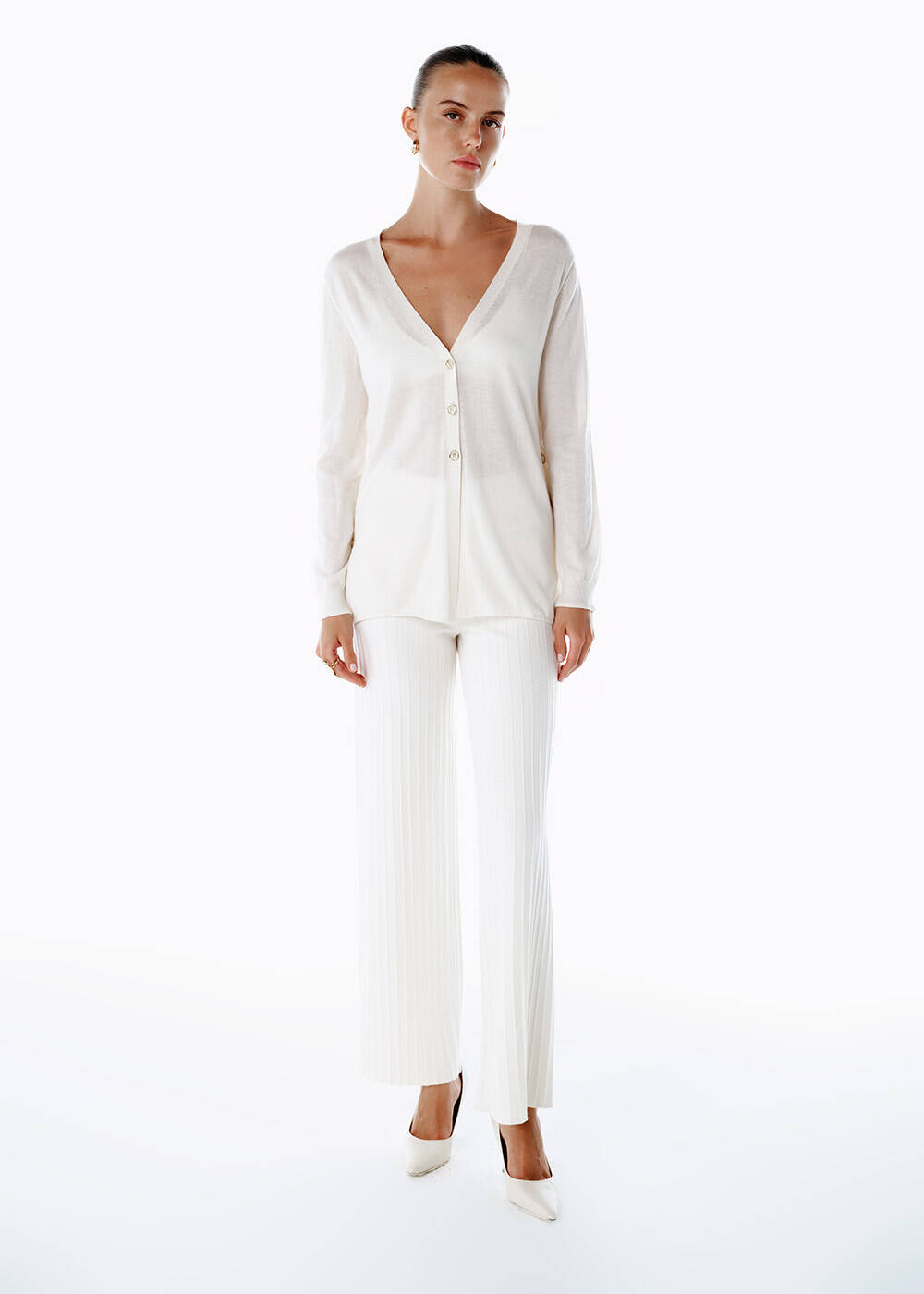 ULTRAFINE ECRU ORGANIC CASHMERE KNIT CARDIGAN - 2