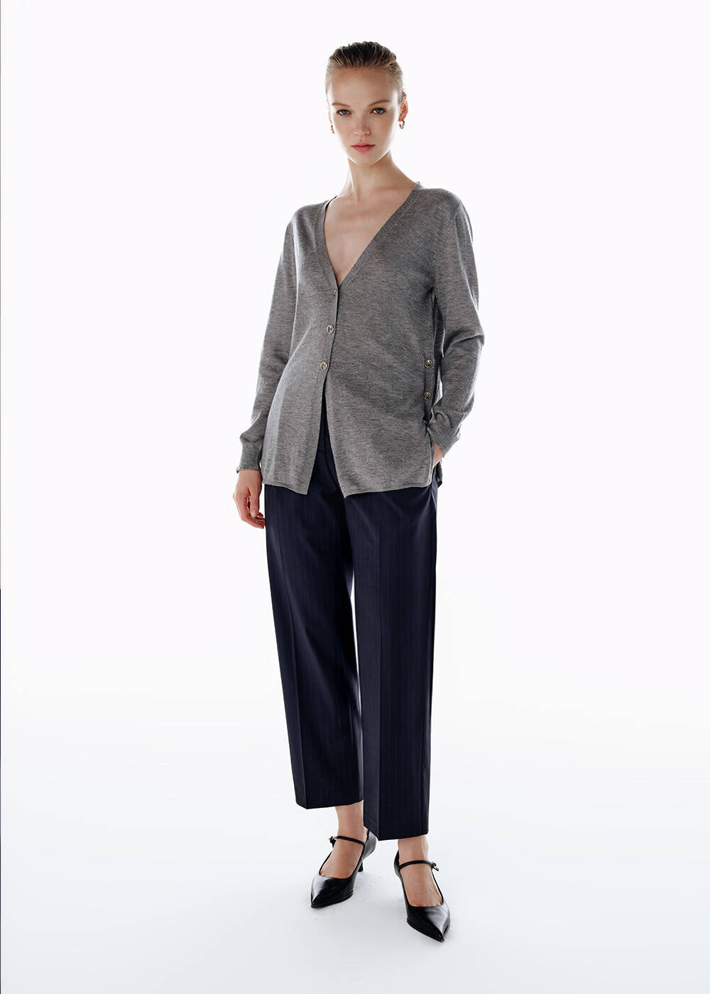 ULTRAFINE MID GREY ORGANIC CASHMERE KNIT CARDIGAN - 2