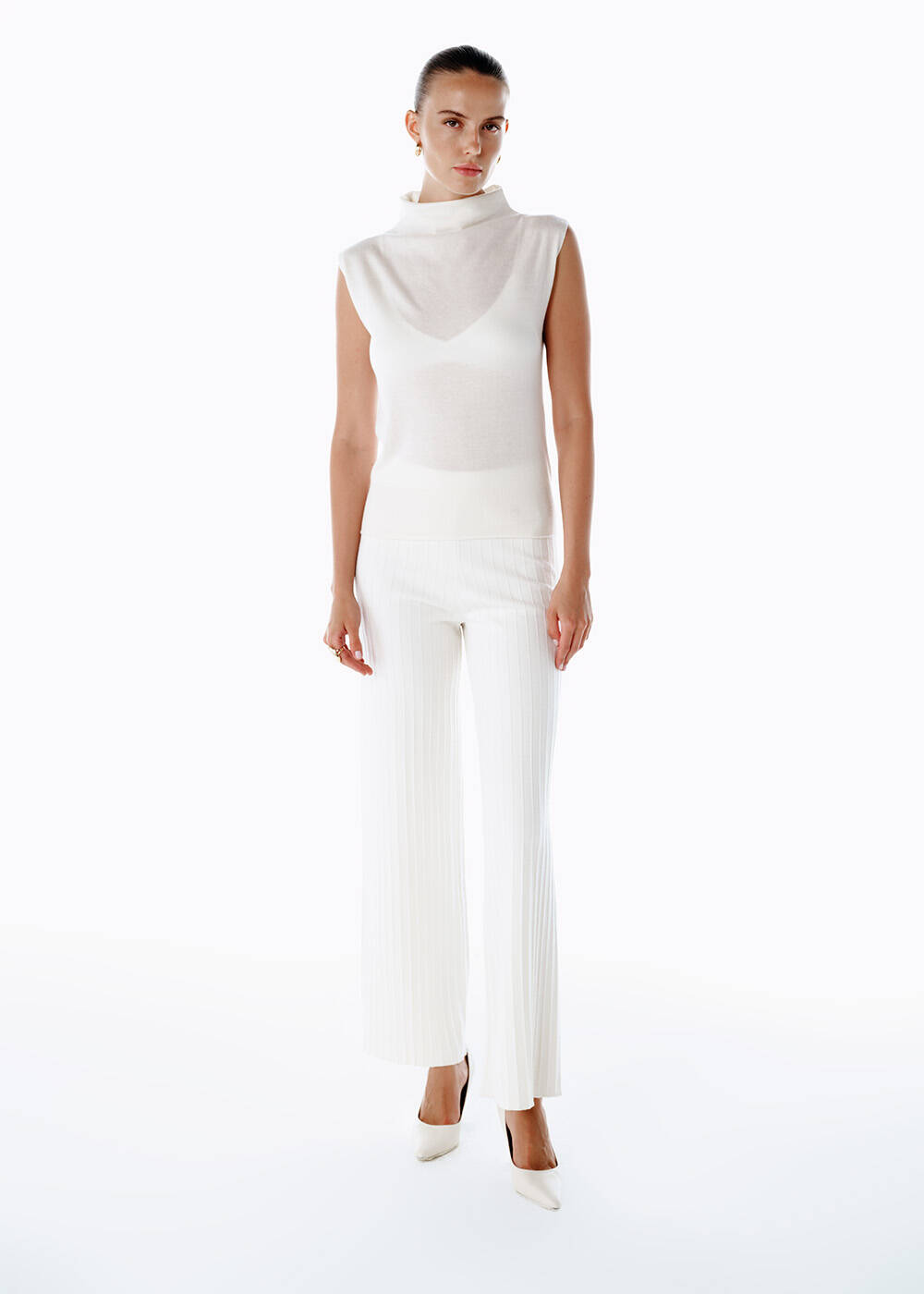 ULTRAFINE WOOL CASHMERE BLEND KNIT TOP ECRU - 2