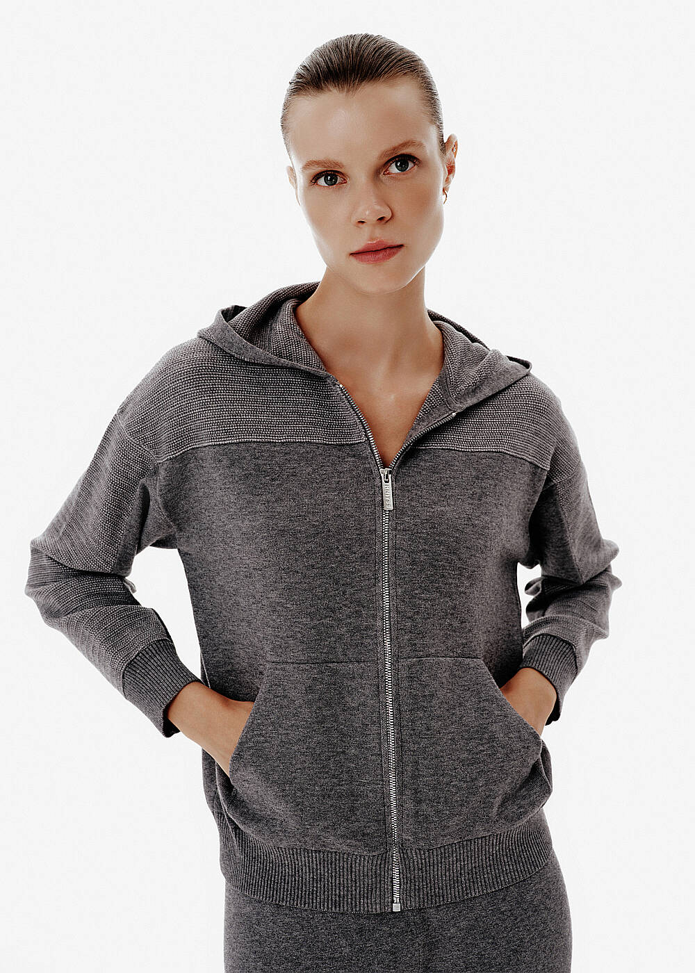 Unique Knit Detail Hooded Grey Lounge Cardigan - 1