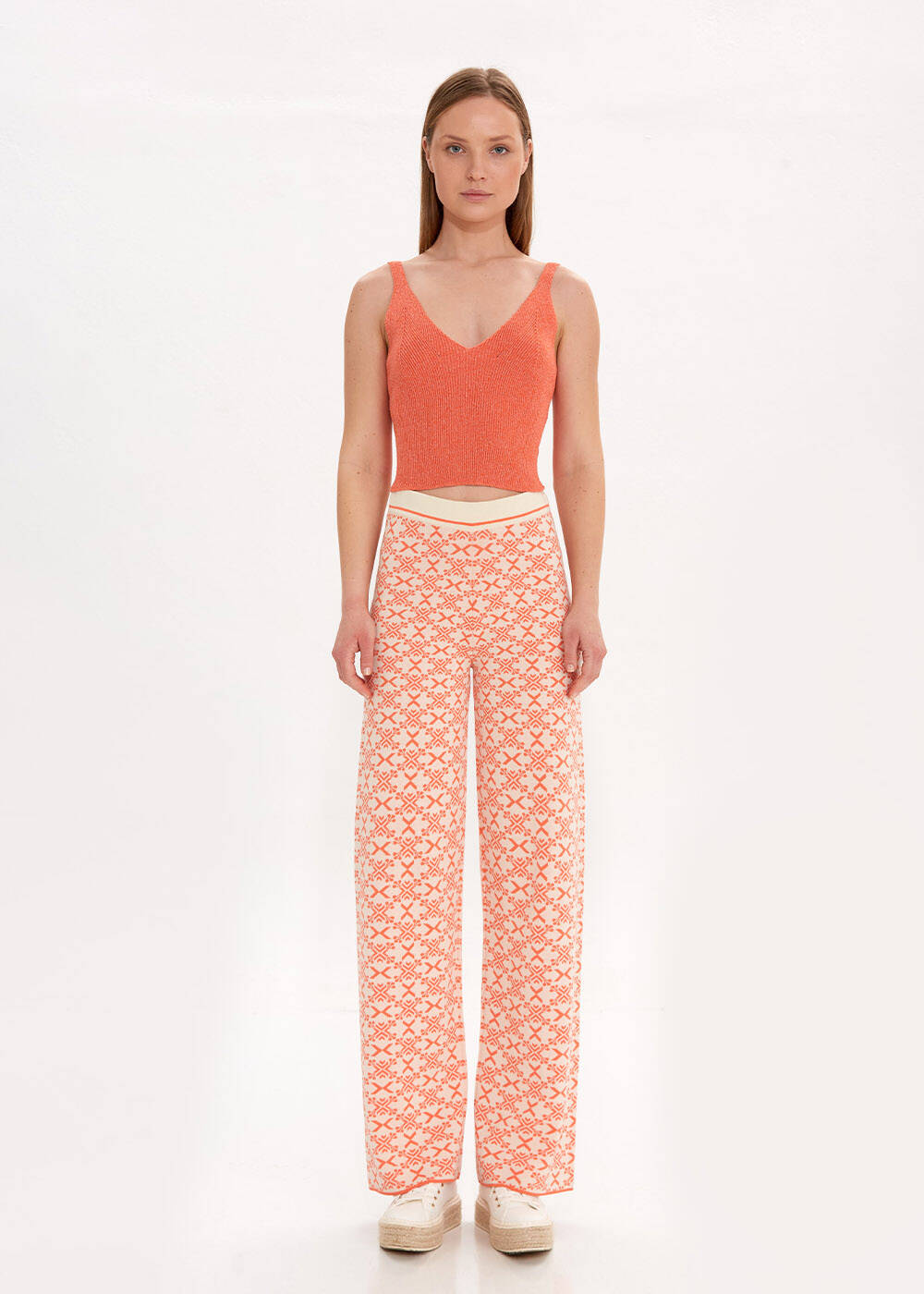 V NECK APRICOT CROP KNIT TOP - 2